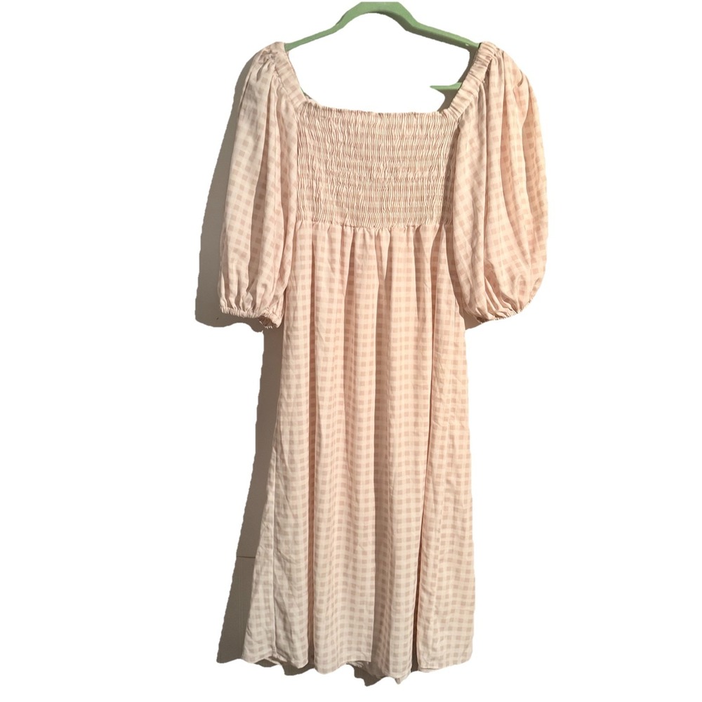 Sokee‎ Collective Puff Sleeve Smocked Nap Dress XL Gingham Midi Prairie Boho